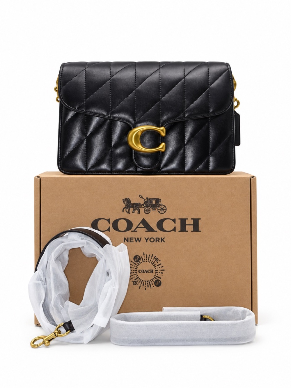 Coach Black Quilted Leather Shoulder Bag with Gold C Accent - Picture 2 of 3